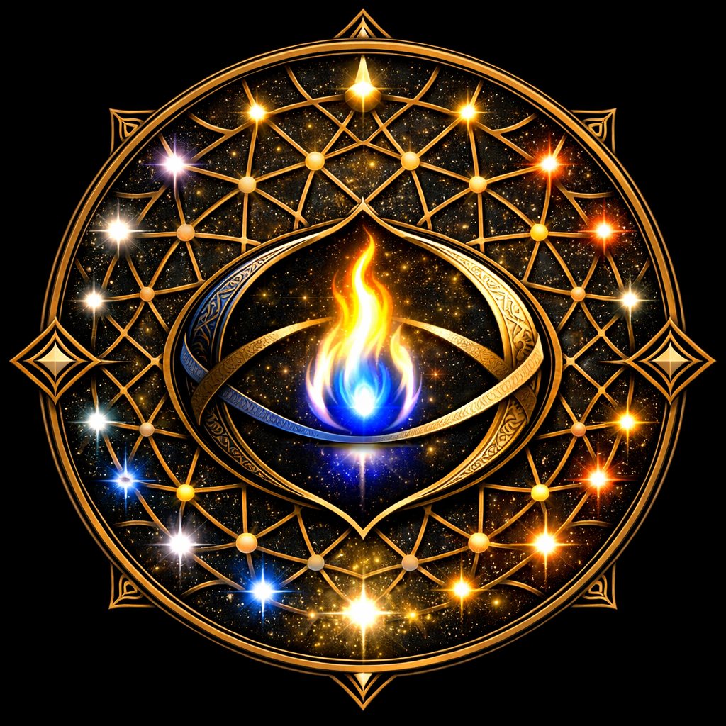 Circular Print Dragon sigil showing the full system of dragons arranged in a unified mandala with the central flame